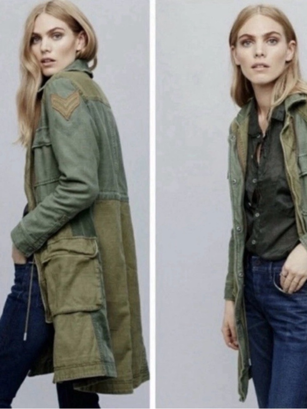 Free People Women’s Olive Green Military-Style Long Jacket
